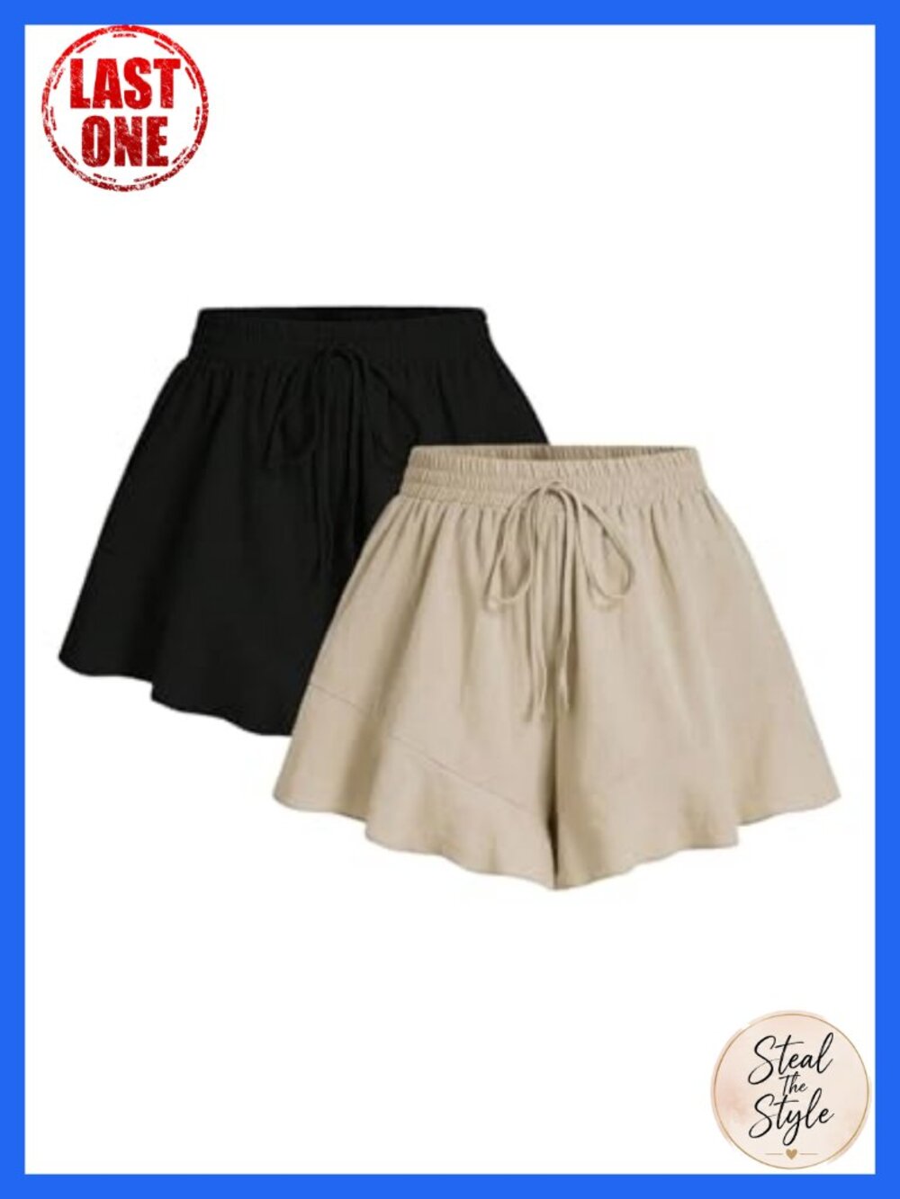 Plus Size 2 Pack High Waisted Loose Shorts Summer Knot Front Ruffle Hem